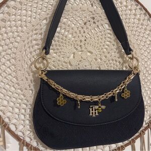 Tommy Hilfiger Black Shoulder Bag with Gold Accents